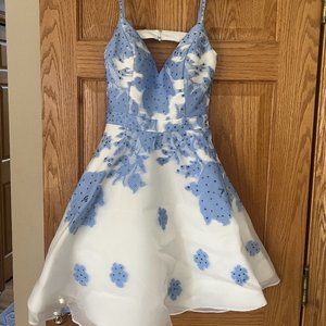 White & Blue Floral Homecoming Dress